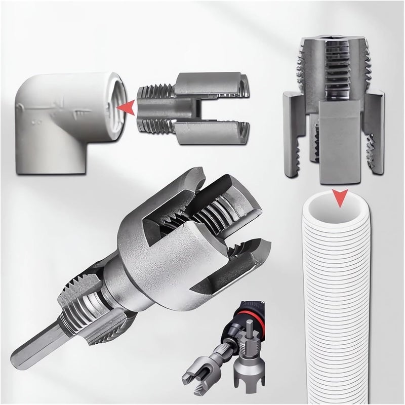 LEONICE 2 in 1 Integrated Internal & External Pipe Threading Tool 1/2 3/4 1 Npt 2025 Front Before PVC Pipe Re Threader Tool Electric Drill Thread Size Maker Kit for Plastic PPR Pipe Tap Die Set (1/2") - Image 1